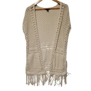 Open Crochet Fringed Vest Hippie Festival Boho Beachy 60s‎ 70s Poolside Size M
